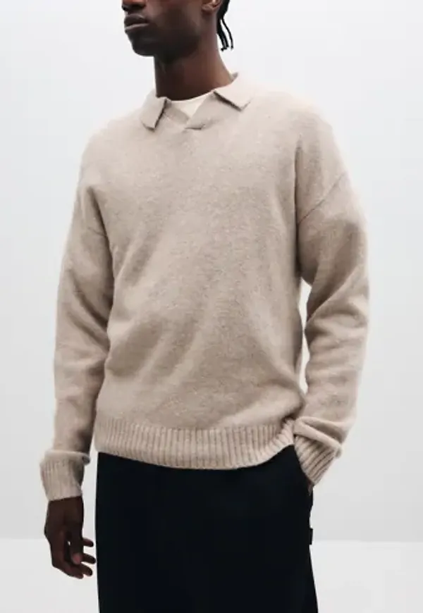 Jack & Jones Jjesoho Ollie Knit Split Neck Sn Långärmad piké Beige