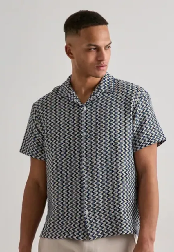 Jack & Jones Jormontauk Crochet Shirt Ss SA26 Ln Mönstrade skjortor Blå