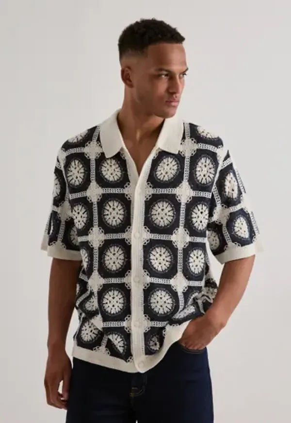 Jack & Jones Jororchard Knit Crochet Polo Mönstrade skjortor Svart