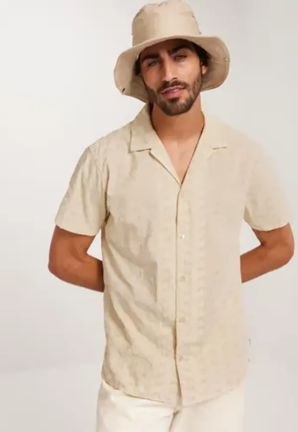 Jack & Jones Jprbluedan Embroidery Shirt S/S Mönstrade skjortor Beige