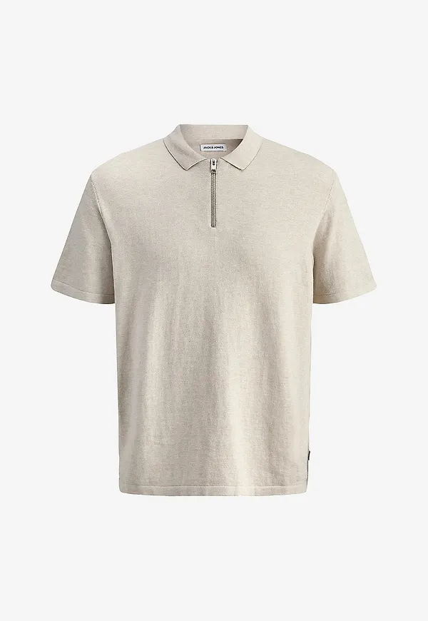 Jack & Jones - Pikétröja jjeEmil Knit Zip Polo SS - Beige