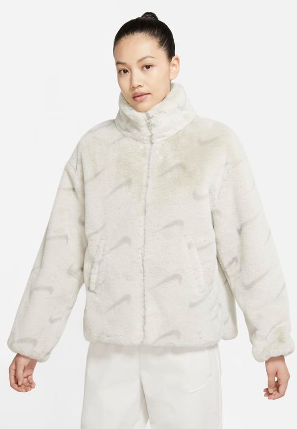 Jacka i fuskpäls med tryck Nike Sportswear Plush för kvinnor - Grå