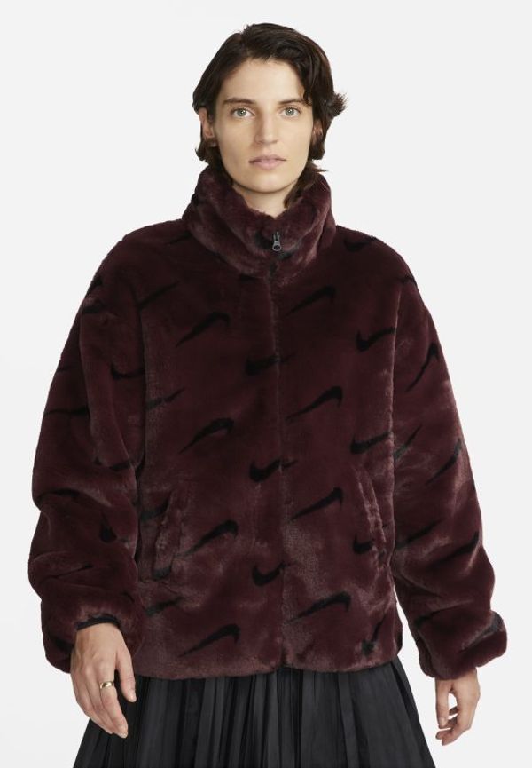 Jacka i fuskpäls med tryck Nike Sportswear Plush för kvinnor - Röd