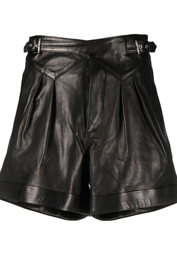 Jacob Lee plisserade lädershorts med spänne - Svart