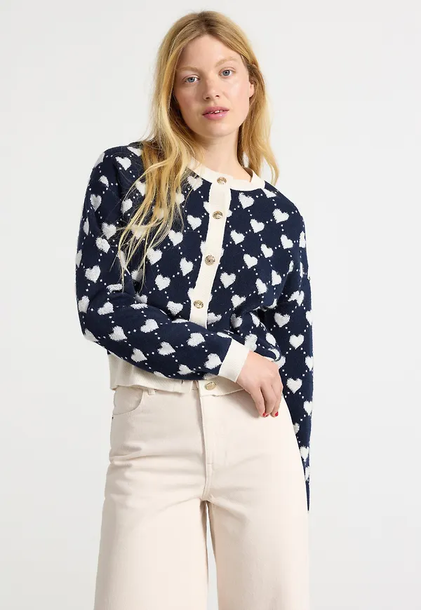Jacquardstickad Cardigan