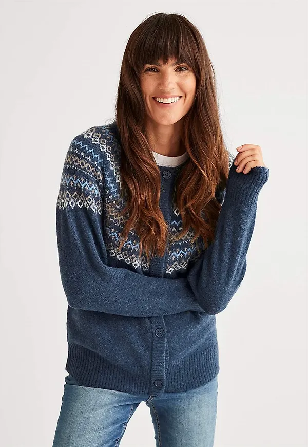 Jacquardstickad cardigan i ullmix