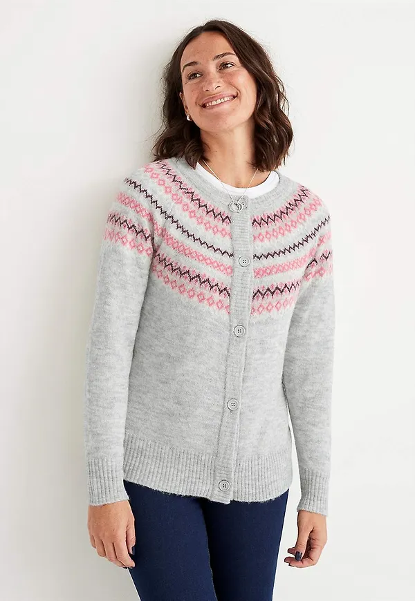 Jacquardstickad cardigan i ullmix