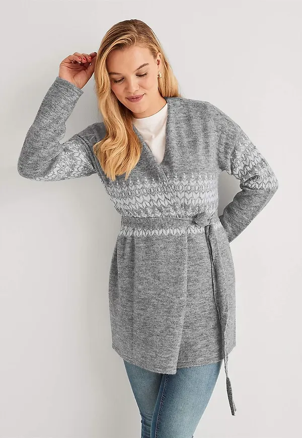 Jacquardstickad cardigan i ullmix