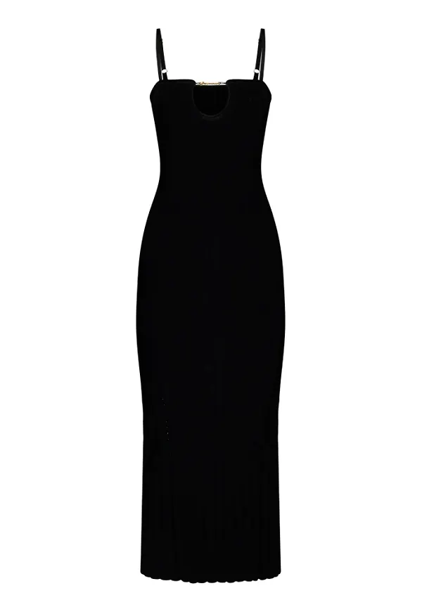 Jacquemus, Klänning, Dam, XS, Svart Ribbstickad Klänning