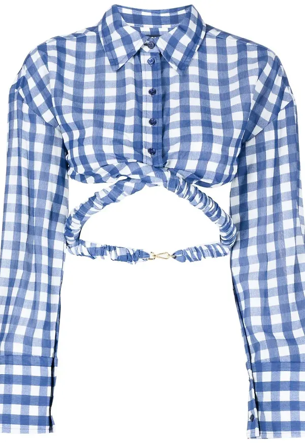 Jacquemus beskuren ginghamrutig blus - Blå