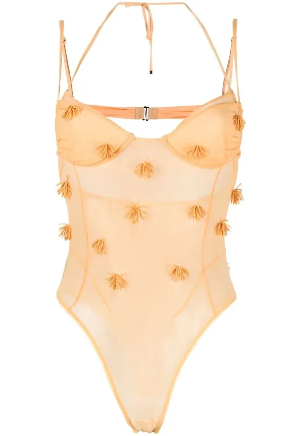 Jacquemus fringe-detail sheer bodysuit - Orange