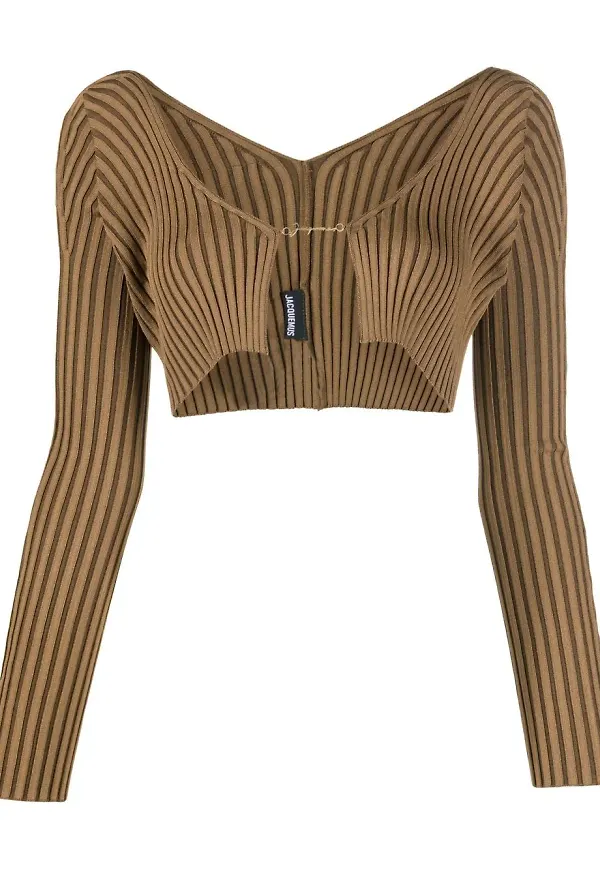 Jacquemus kort ribbstickad kofta - Brun
