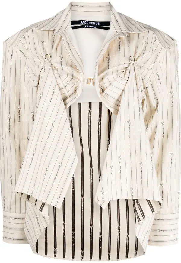 Jacquemus kritstrecksrandig draperad skjorta - Neutral