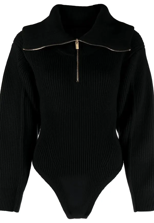 Jacquemus Le Body Risoul stickad topp med spread-krage - Svart