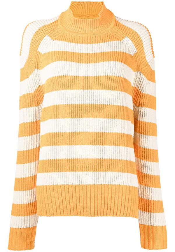 Jacquemus randig ribbstickad tröja med hög krage - Orange