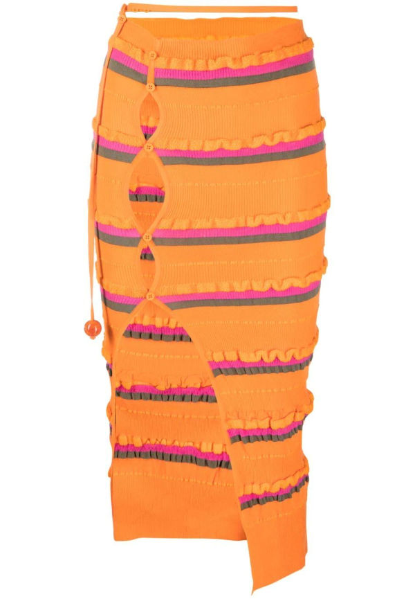 Jacquemus ribbstickad kjol med knäppning - Orange