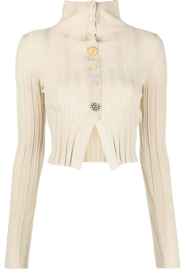 Jacquemus ribbstickad kofta med knäppning - Neutral