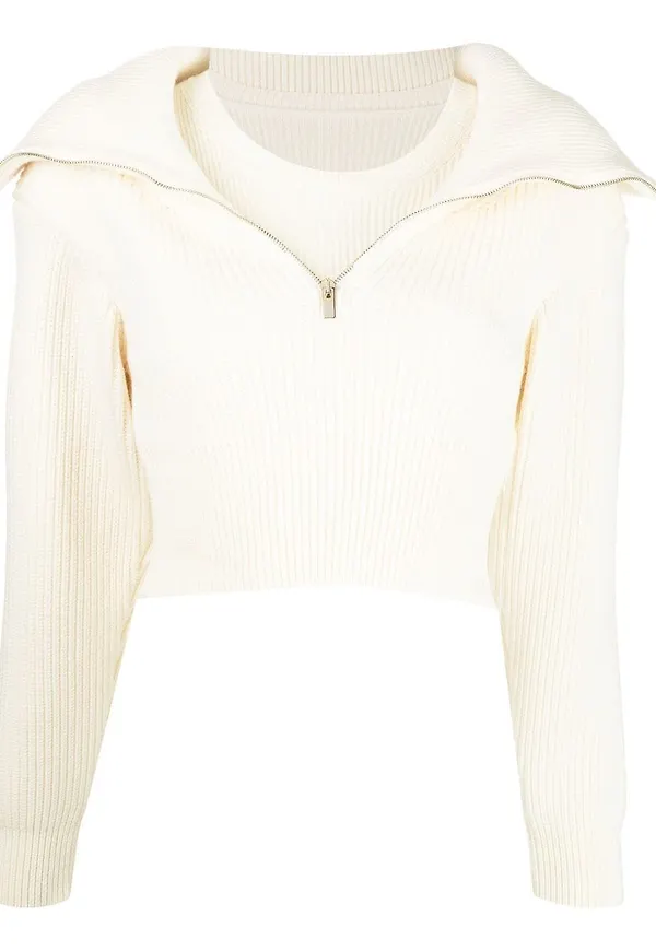 Jacquemus ribbstickad tröja med dragkedja - Vit