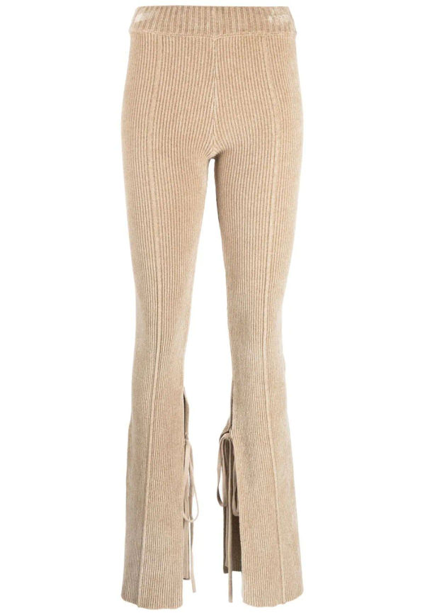 Jacquemus ribbstickade utsvängda byxor - Neutral