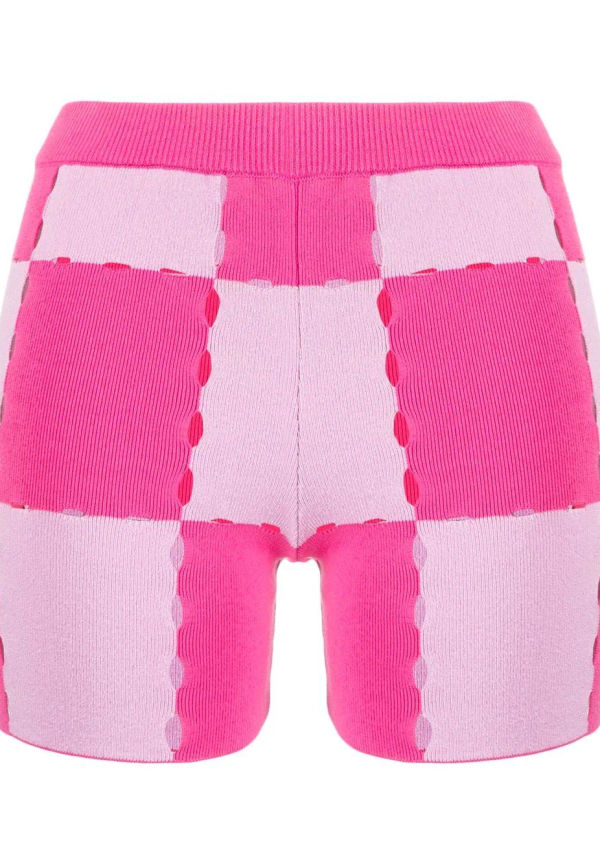 Jacquemus rutiga stickade shorts - Rosa