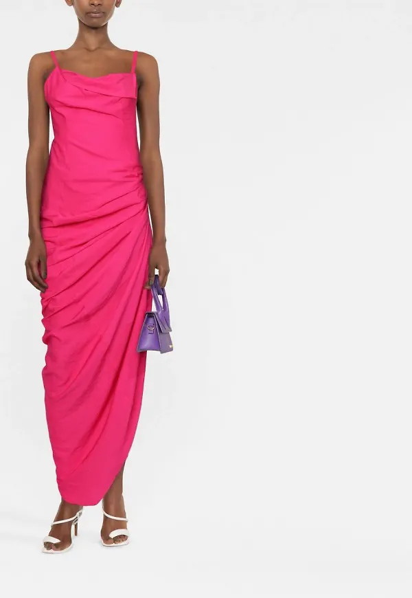 Jacquemus rynkad klänning med slits - Rosa