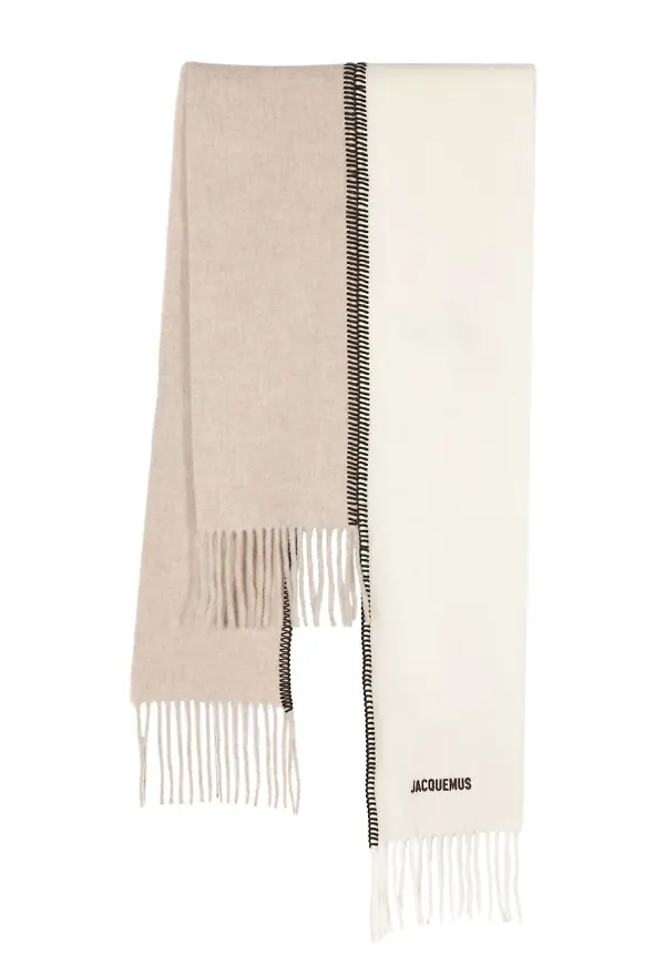 Jacquemus stickad halsduk med fransar - Neutral