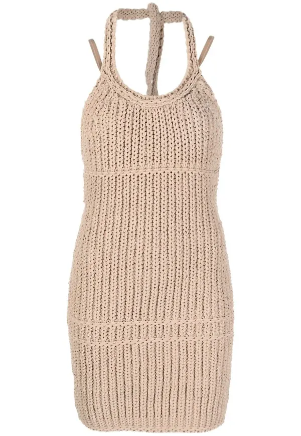 Jacquemus stickad klänning med halterneck - Neutral