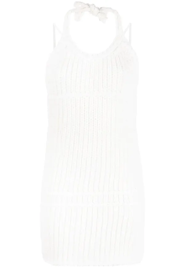 Jacquemus stickad miniklänning med halterneck - Vit
