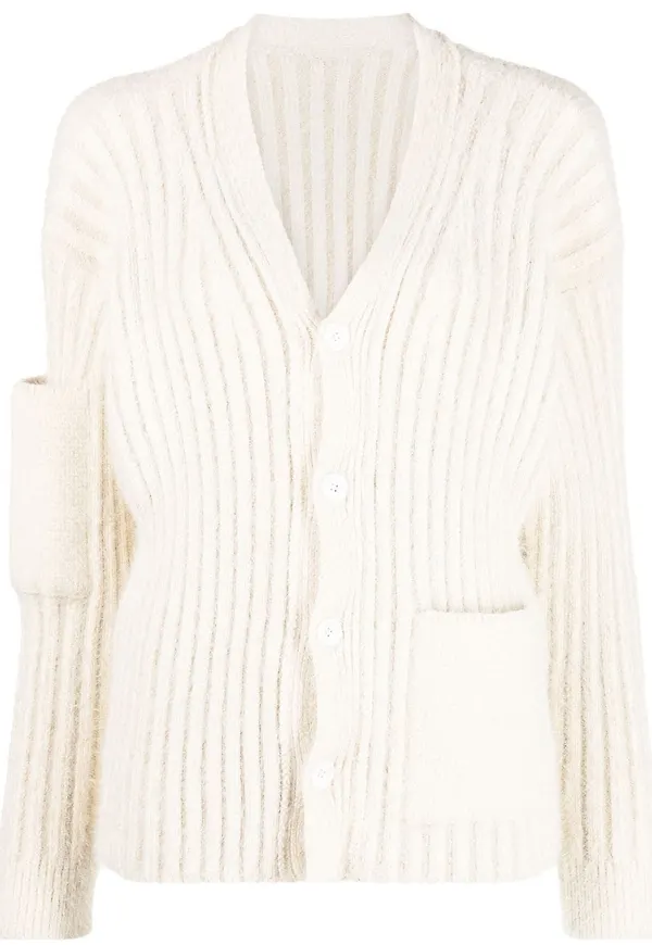 Jacquemus v-ringad stickad kofta - Neutral