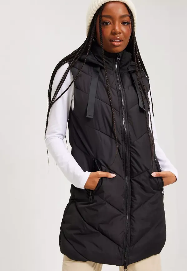 JdY - Black Black - Jdyskylar Padded Hood Waistcoat Otw