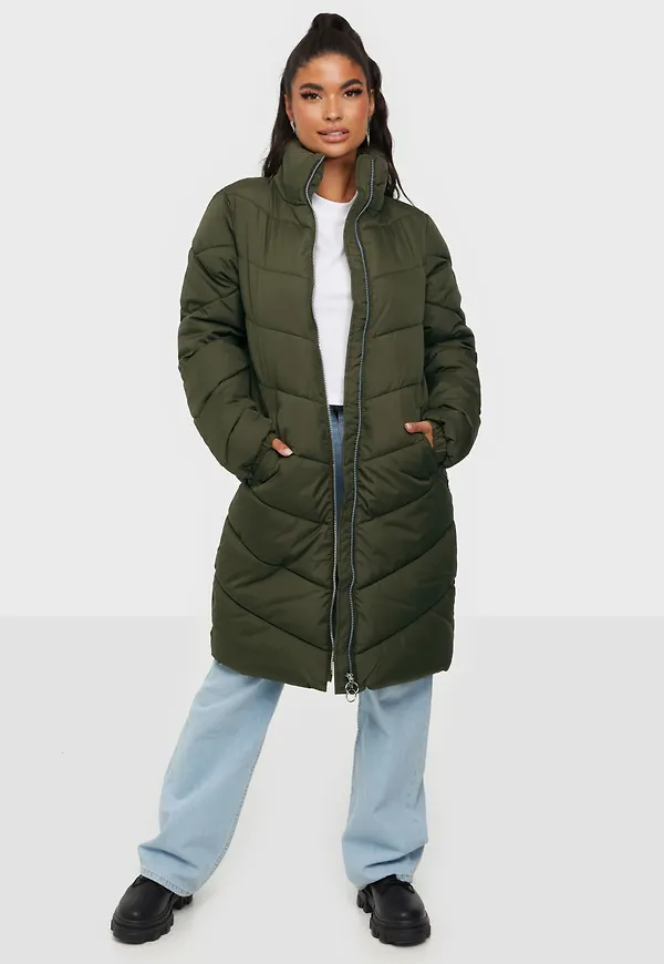 JdY - Dunjackor - Forest Night Silver Zip - Jdynewfinno Long Padded Jacket Otw - Jackor - Down jackets