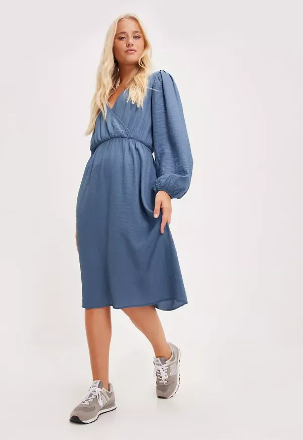 JdY - Långärmade klänningar - Colony Blue - Jdyscarlett L/S Wrap Dress Wvn - Klänningar - Long dresses