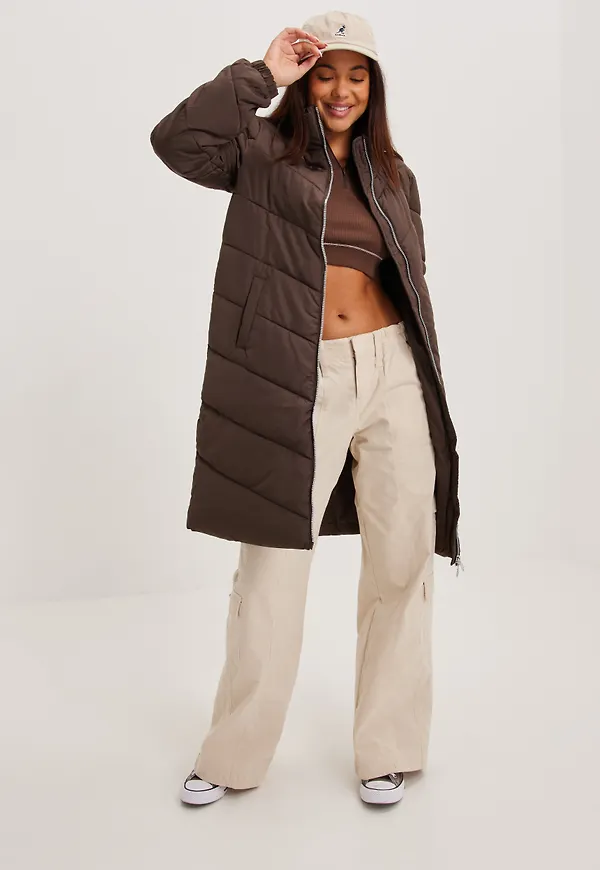 JdY - Parkasjackor - Chocolate Brown Silver Zip - Jdynewfinno Long Padded Jacket Otw - Jackor - Parka Jackets