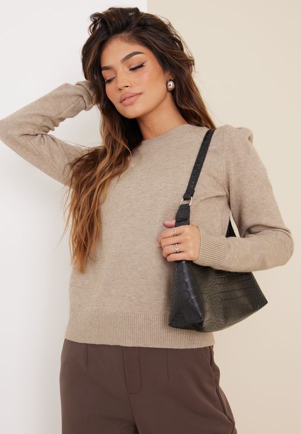 JdY - Stickade tröjor - Beige Melange - Jdymarco L/S Puff Pullover Noos Kn - Tröjor - Knitted sweaters