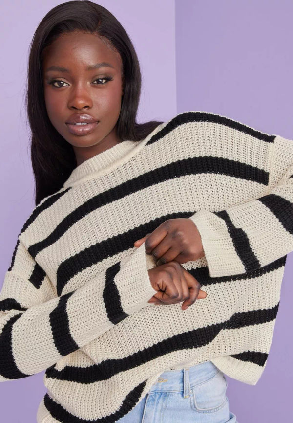 JdY - Stickade tröjor - Eggnog Black - Jdyjusty L/S Stripe Pullover Knt No - Tröjor - Knitted sweaters