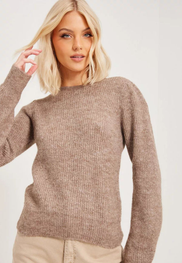 JdY - Stickade tröjor - Falcon Melange - Jdyingeborg Life L/S Solid Puff Pul - Tröjor - Knitted sweaters