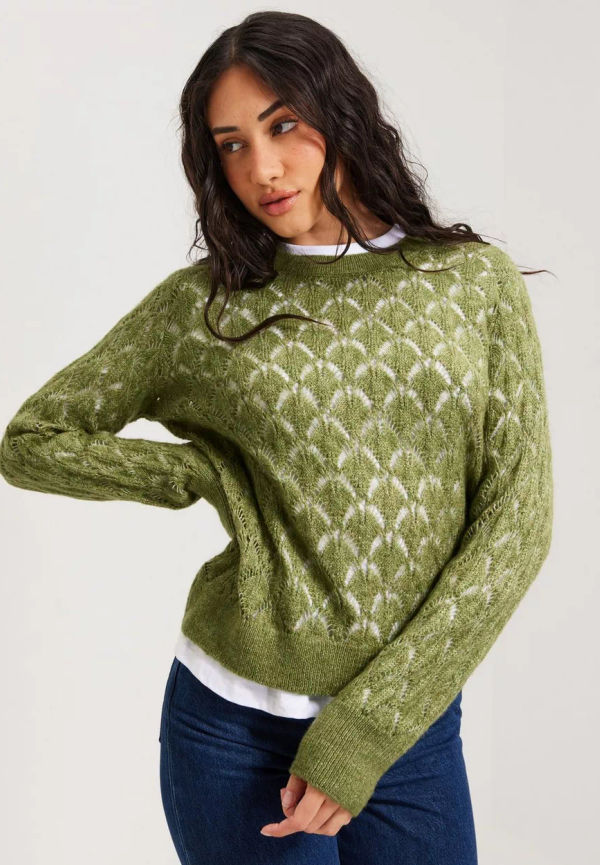 JdY - Stickade tröjor - Iguana Melange - Jdyletty L/S Structure Pullover Knt - Tröjor - Knitted sweaters