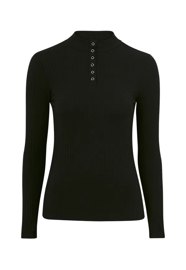 JDY - Topp jdyFransiska L/S Highneck Button Top - Svart