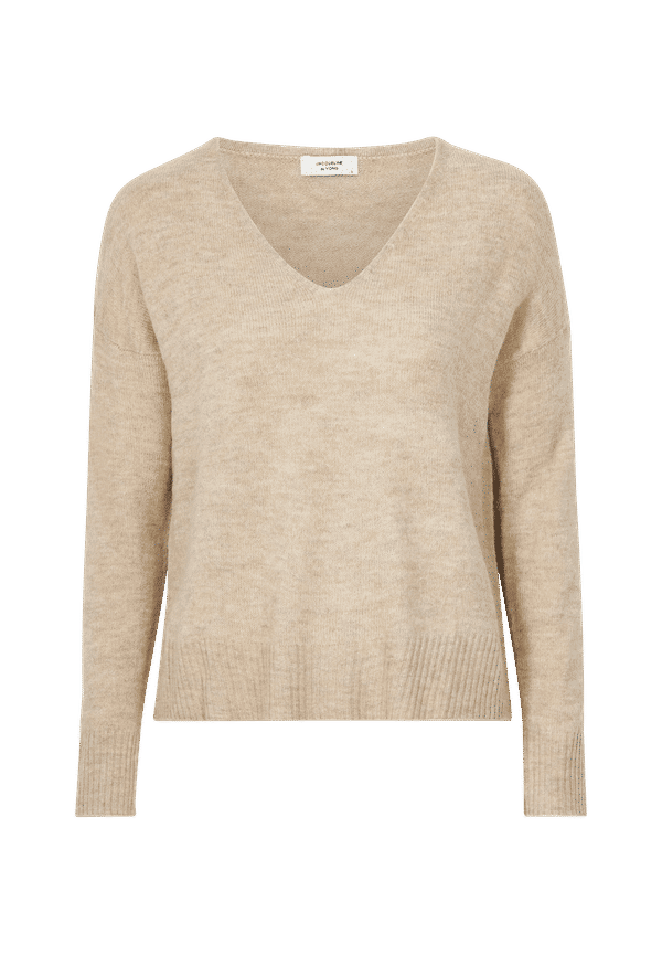 JDY - Tröja jdyElanora L/S V-neck Pullo Knt - Beige - 34