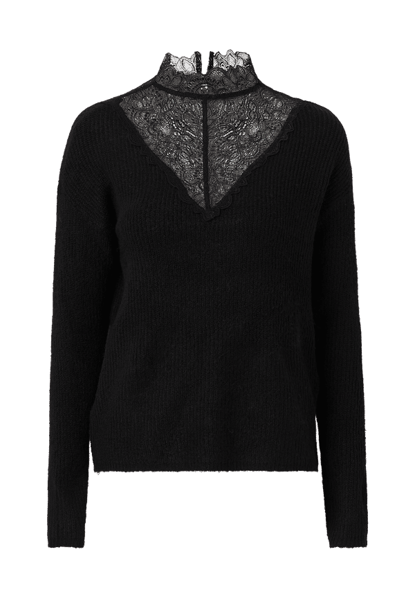 JDY - Tröja jdyGammy L/S Lace Highneck Pullover - Svart