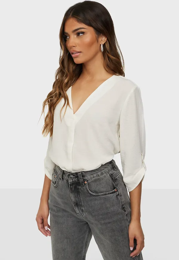 JdY - Vardagsblusar - Cloud Dancer - Jdydivya 3/4 Top Wvn Noos - Blusar & Skjortor - Everyday blouses