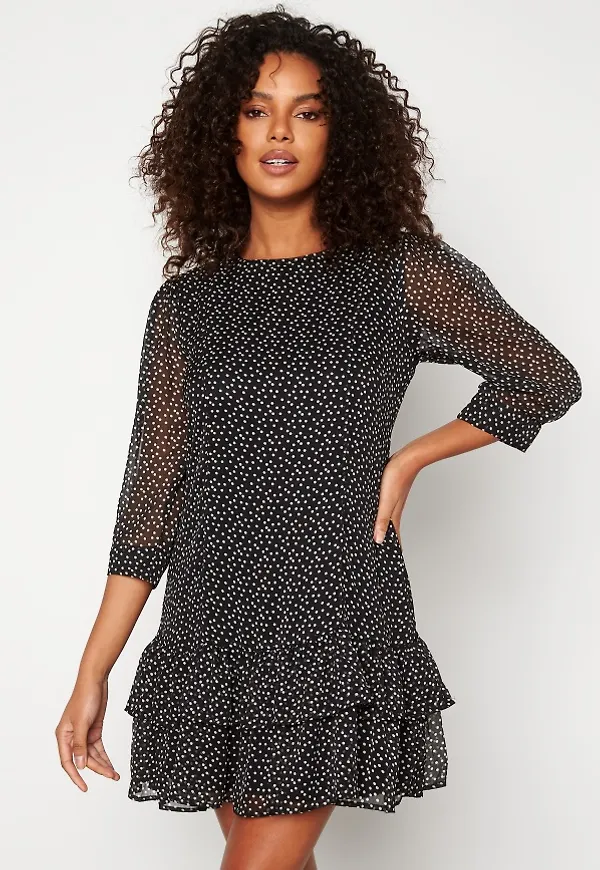 JDY Candice Life 3/4 Dress Black AOP Small Dots 38