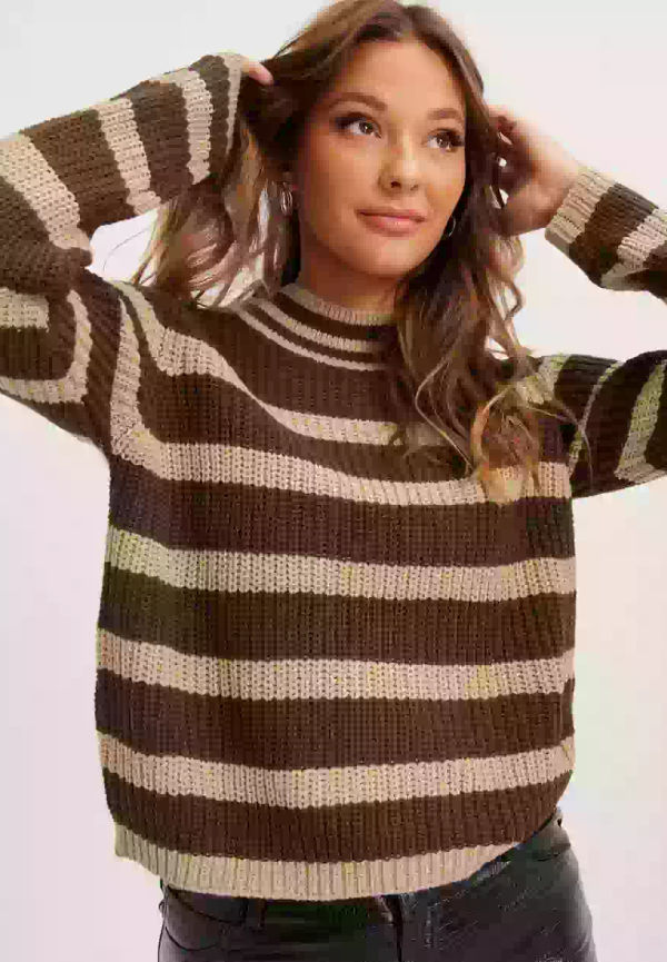 JdY Jdyjusty Eva L/S Stripe Pullover Kn Grovstickade tröjor Chocolate Brown W Warm Sand Stripes