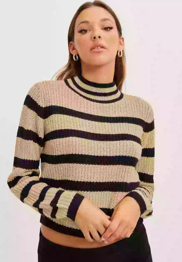 JdY Jdyjusty Eva L/S Stripe Pullover Kn Grovstickade tröjor Warm Sand W Sky Captain Stripes