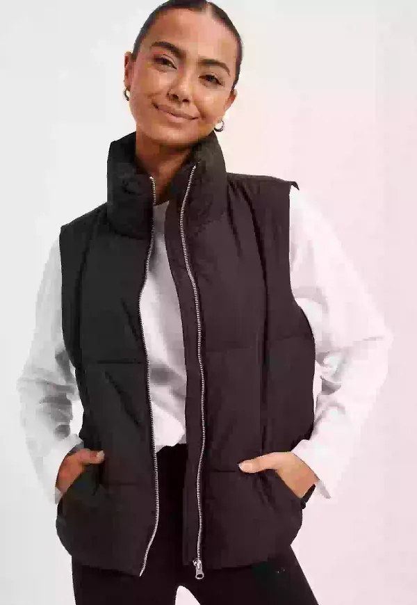 JdY Jdynewerica Short Waistcoat Otw Noo Puffer vests Black Silver Zipper