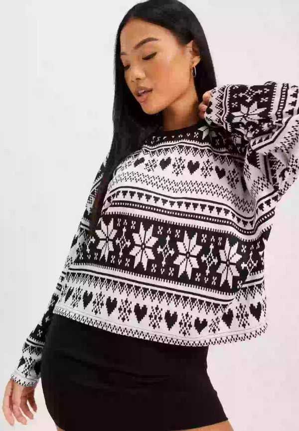 JdY Jdysanta L/S X-Mas Top Jrs Långärmade toppar Black Cloud Dancer