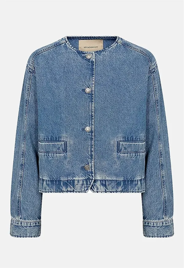 Jeansjacka med rundad hals