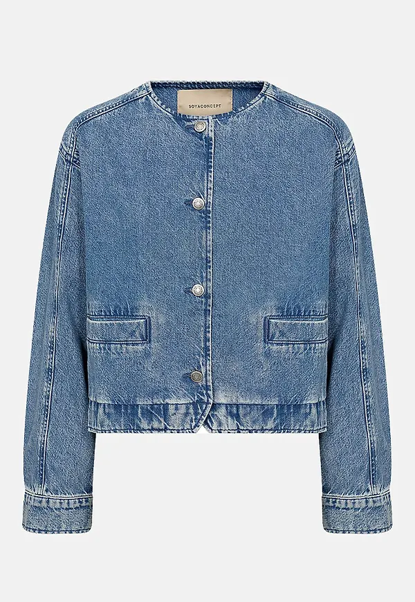Jeansjacka med rundad hals