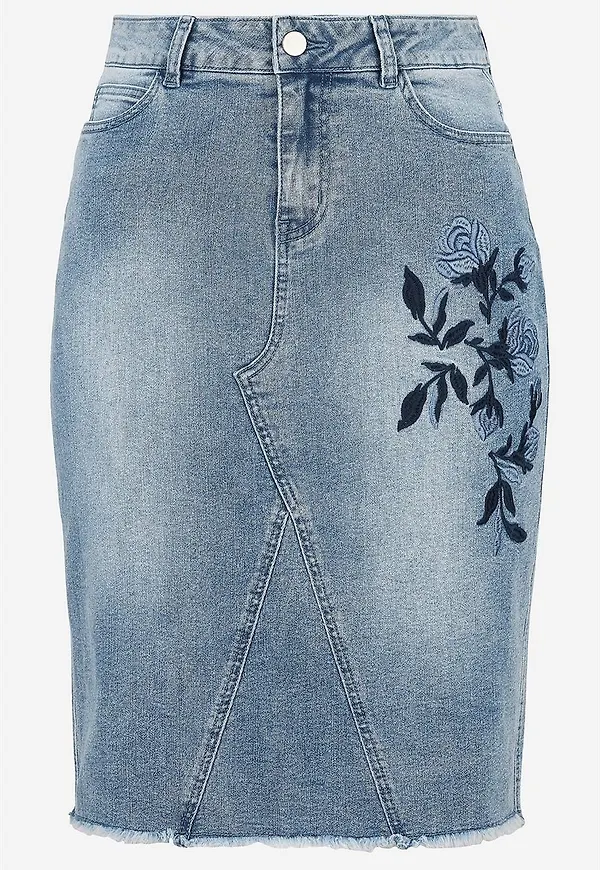 Jeanskjol med broderier