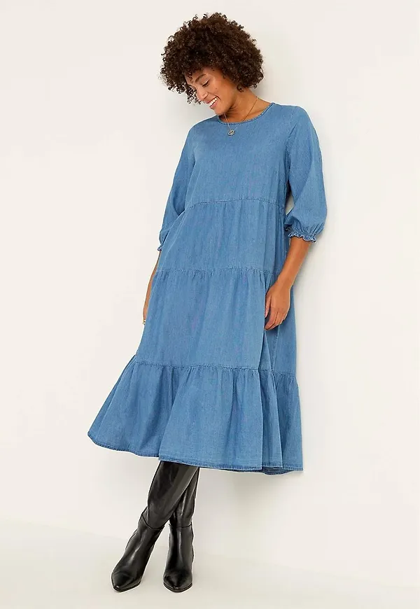 Jeansklänning med volanger